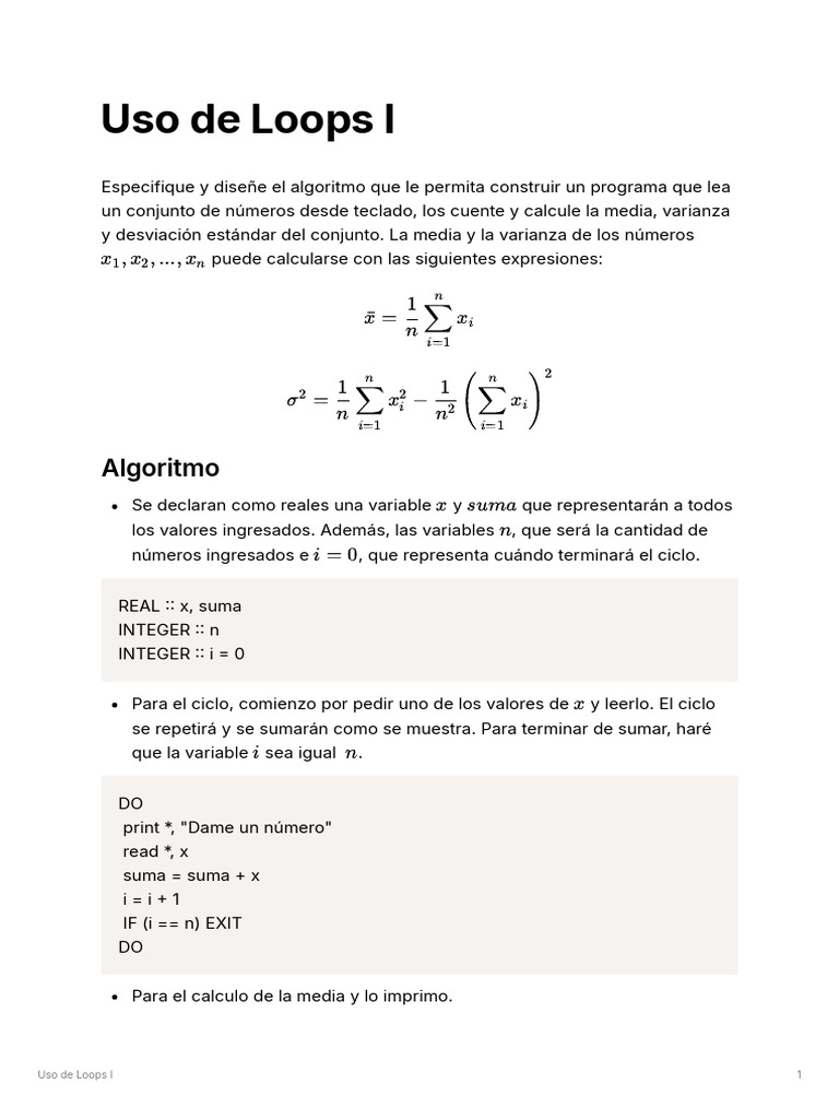 Cálculo de Media y Varianza en Bucles | PDF | Diferencia | Informática ...
