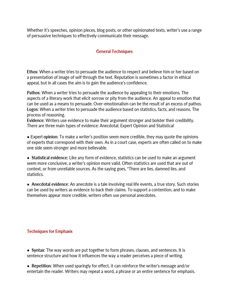 Persuasive Writing Techniques Explained | PDF | Metaphor