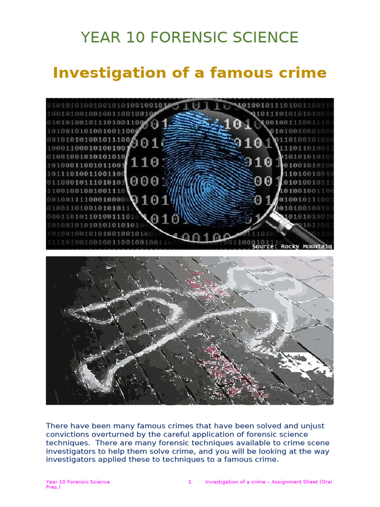Year 10 Forensic Science Crime Project | PDF | Forensic Science | Crimes