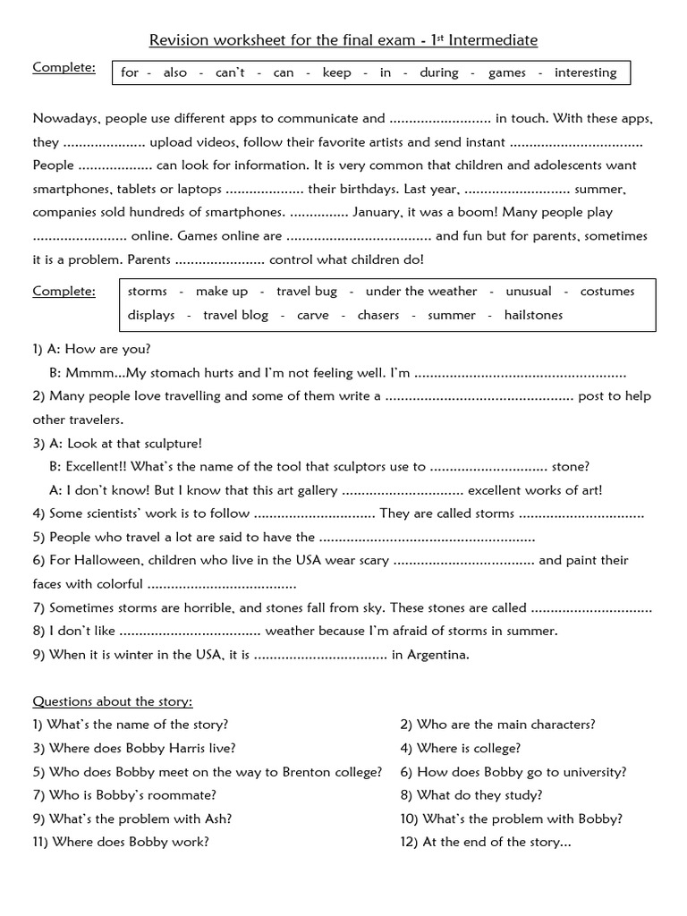 Final Exam Revision Worksheet: 1st Intermediate | PDF