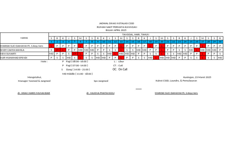 Jadwal Dinas Instalasi CSSD April 2025 | PDF