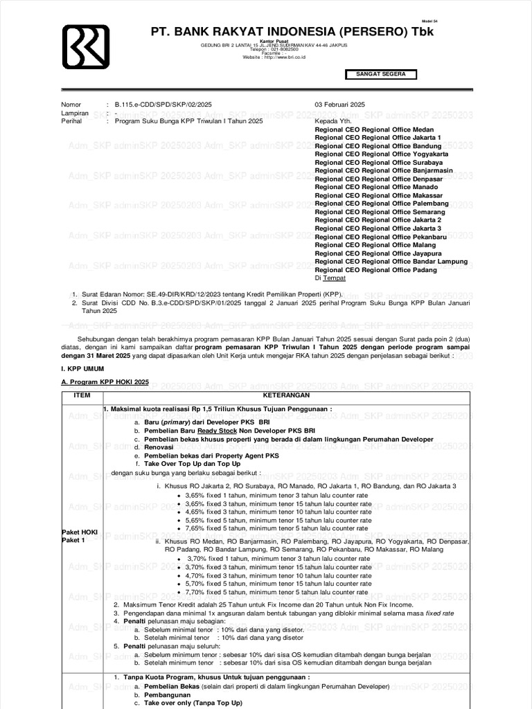 Program Suku Bunga KPP 2025 BRI | PDF