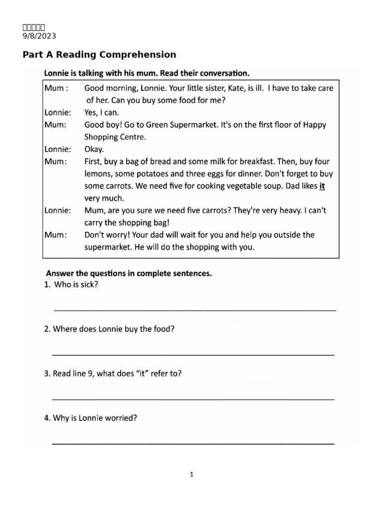 Part A Reading Comprehension | PDF