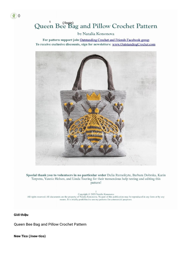 Queen Bee Bag and Pillow Crochet Pattern | PDF | Crochet | Textile Arts