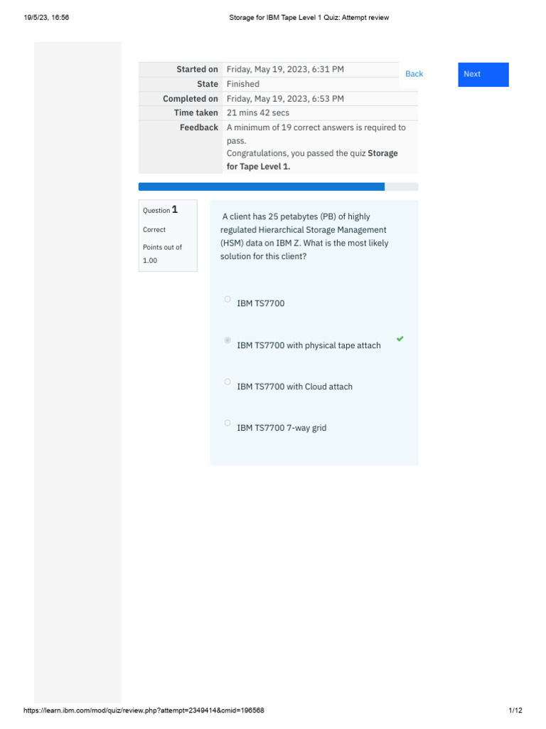 ---Storage for IBM Tape Level 1 Quiz_ Attempt review | PDF | Computer ...