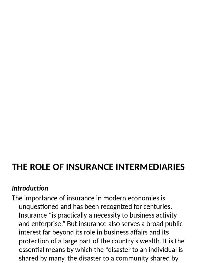 Role of Insurance Intermediaries | PDF | Insurance | Reinsurance