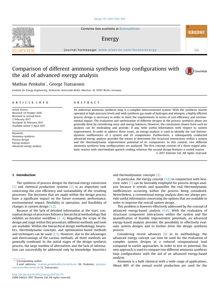 Comparison of different ammonia synthesis loop configurations with the ...