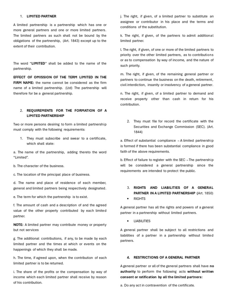 Limited Partnership Formation Guide | PDF | Assignment (Law) | Limited ...