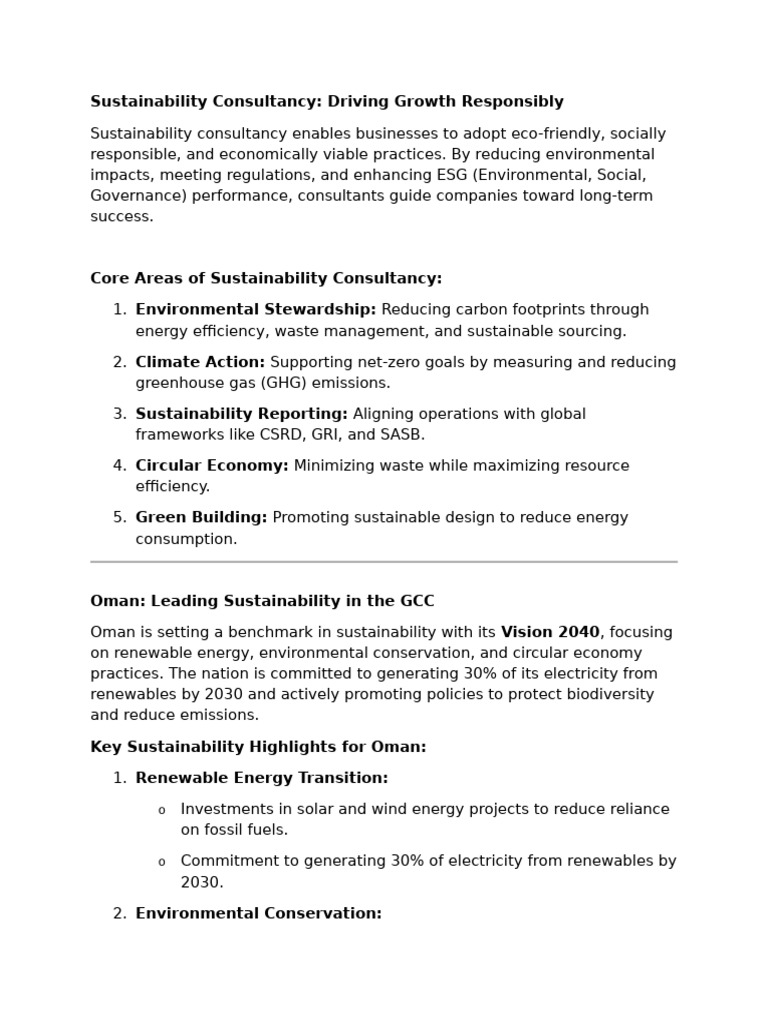 Sustainability Consultancy in Oman | PDF | Sustainability | Climate ...