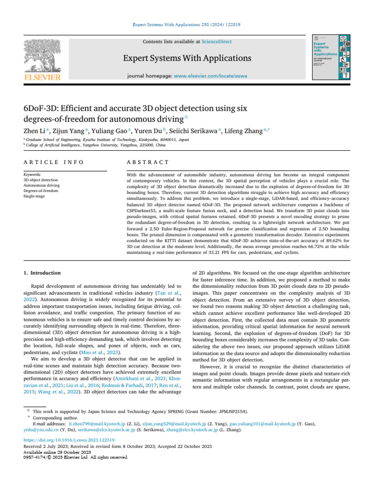 6DoF-3D: Efficient 3D Object Detection | PDF | Lidar | Cluster Analysis