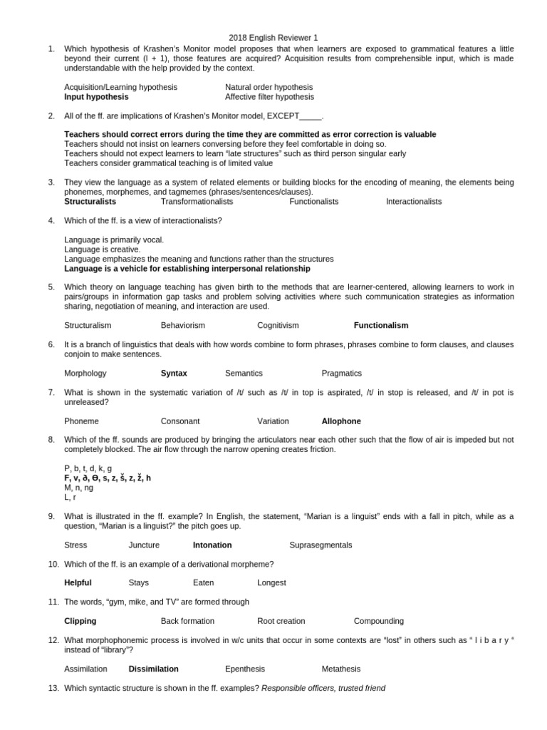2018 English Reviewer | PDF | Verb | Language Acquisition