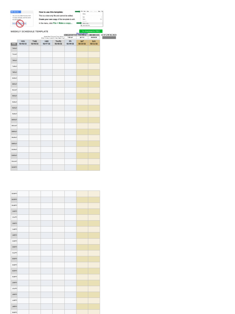 Weekly Schedule Template for Planning | PDF