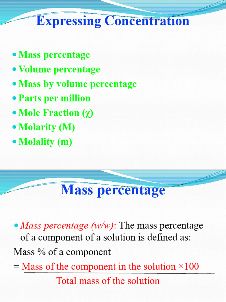 Class XI - Chem - 1.4 Expressing Concentrations in Solutions | PDF ...