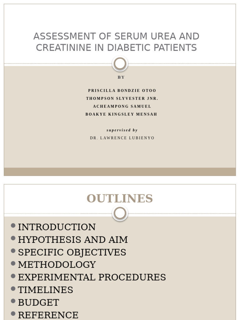 Serum Urea and Creatinine in Diabetes | PDF | Creatinine | Medical ...