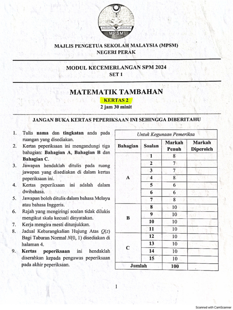 SPM Trial 2024 AddMaths Paper 2 | PDF
