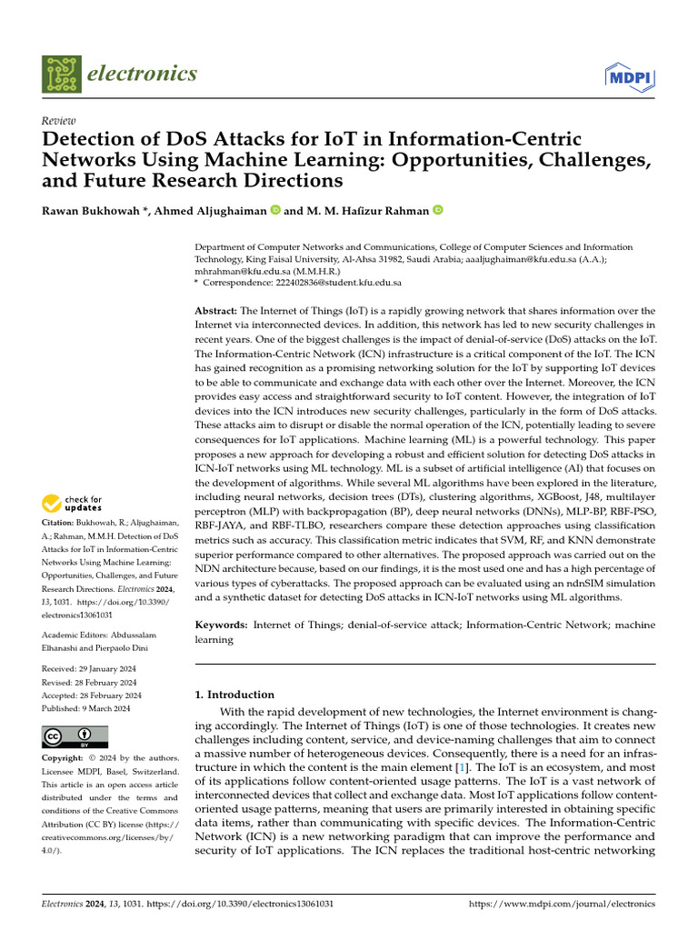Electronics 13 01031 v2 | PDF | Internet Of Things | Machine Learning
