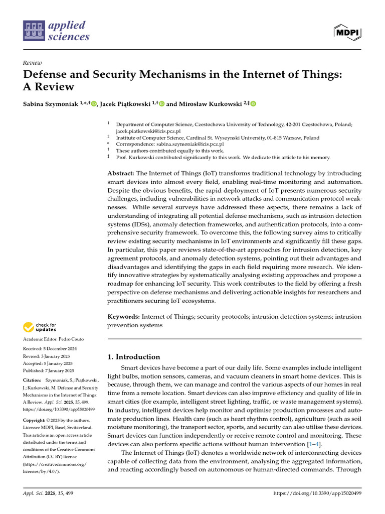Applsci 15 00499 v2 | PDF | Internet Of Things | Security
