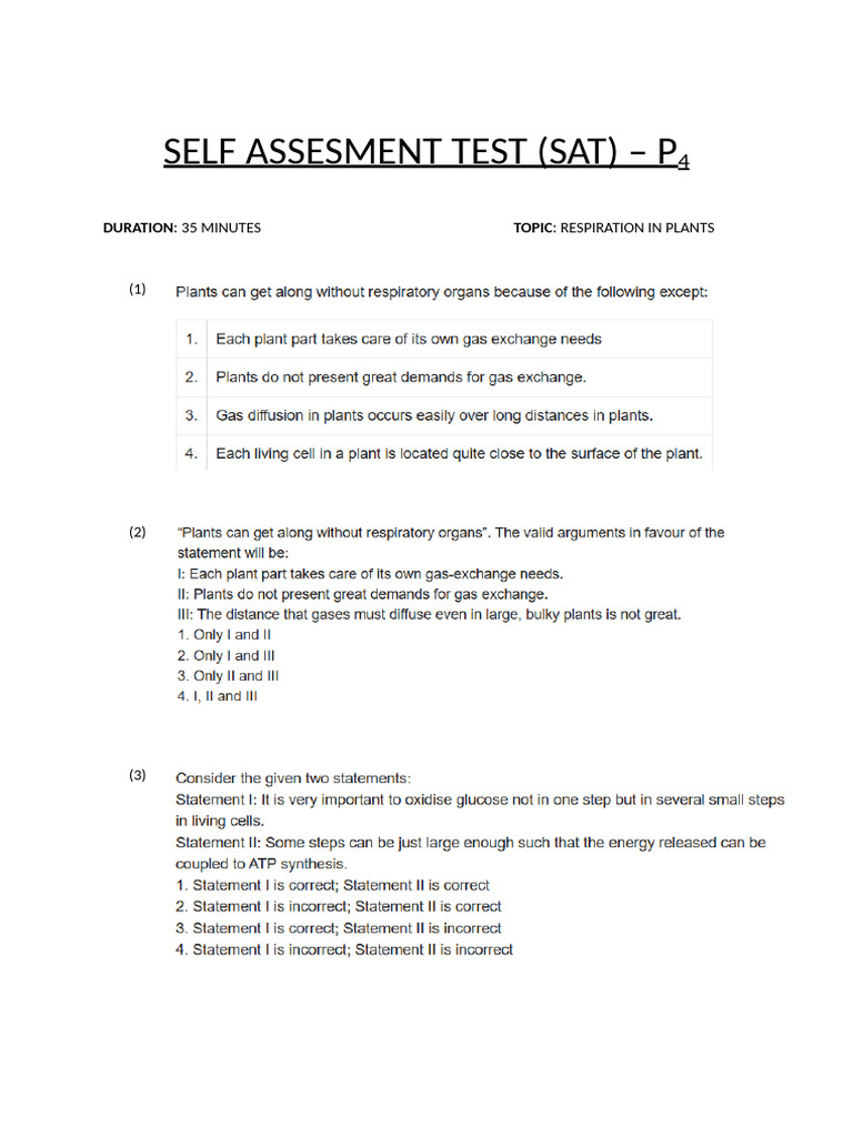 p4 Respiration Test | PDF
