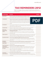 Year-End Tax Reminders 2012: Action Area Action Status
