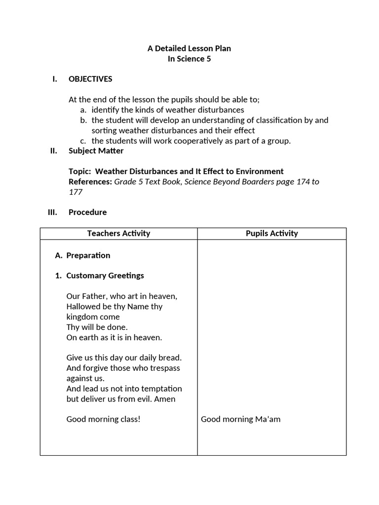 Weather Disturbances Lesson Plan for Grade 5 | PDF | Monsoon | Thunderstorm