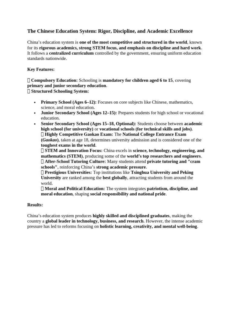 The Chinese Education System | PDF