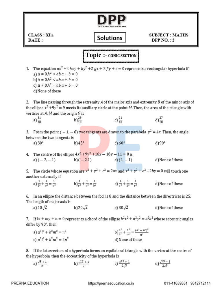 Conic Section DPP 2 Min | PDF | Circle | Algebraic Geometry