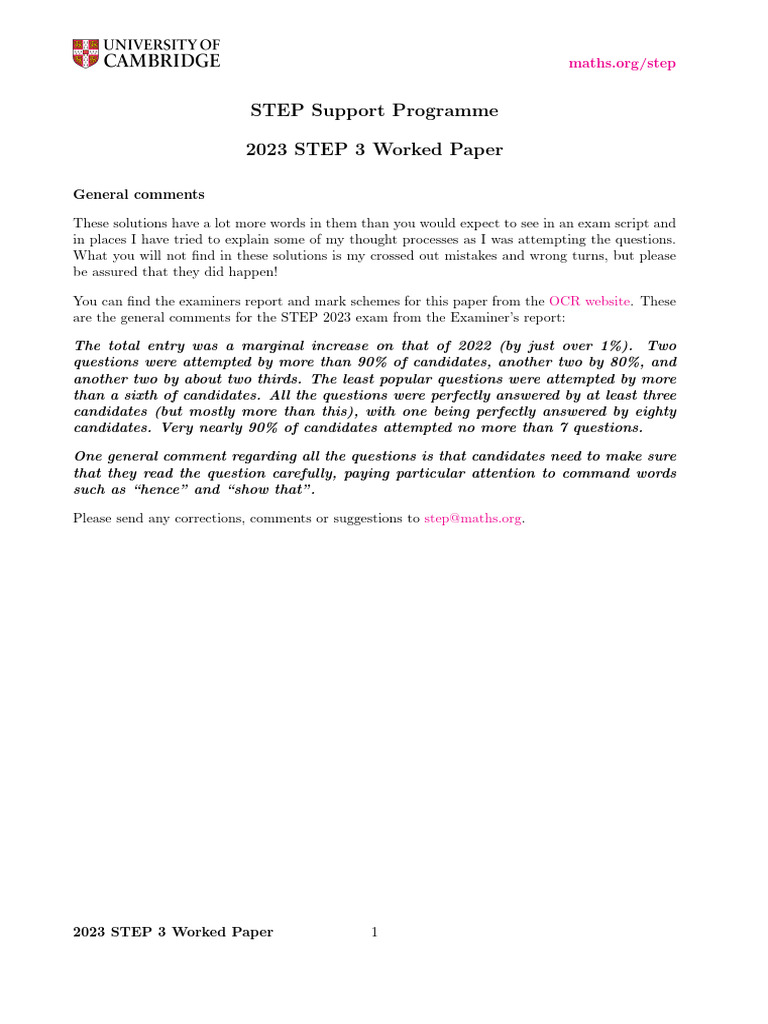 2023 STEP3 Mock | PDF | Quadratic Equation | Mathematics