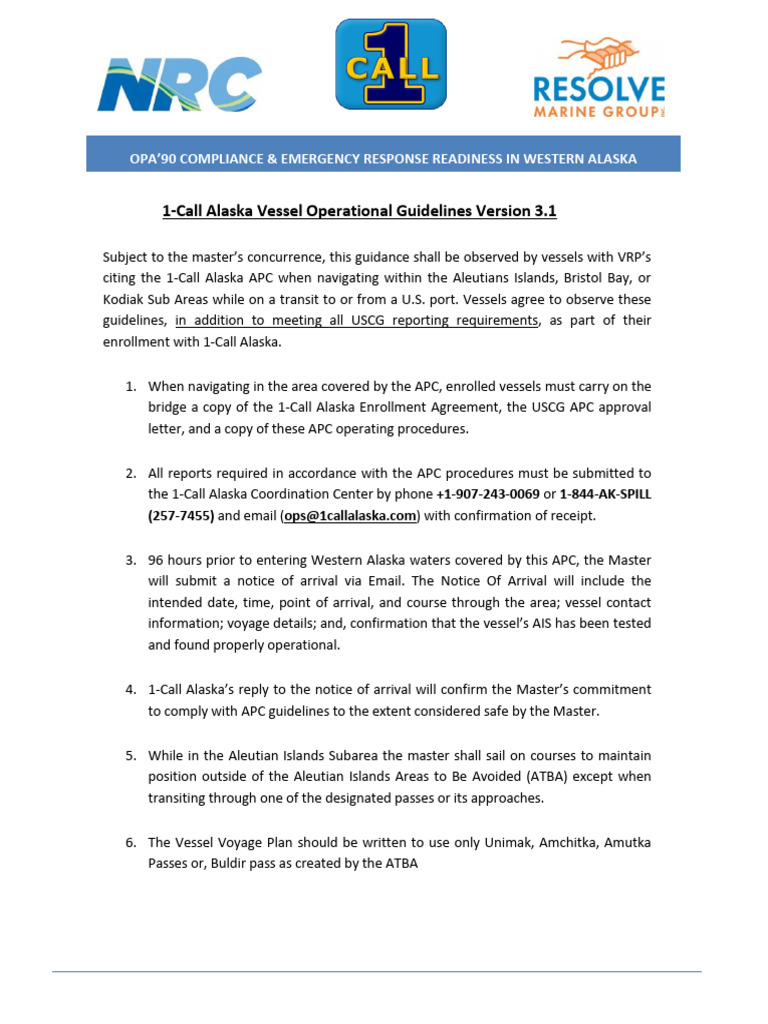 Alaska Vessel Operational Guidelines 3.1 | PDF | Geographical ...