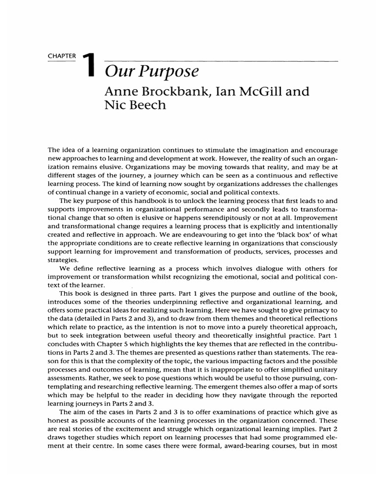 Week 1 - Reflective Learning in Practice by Brockbank, A, & McGill ...