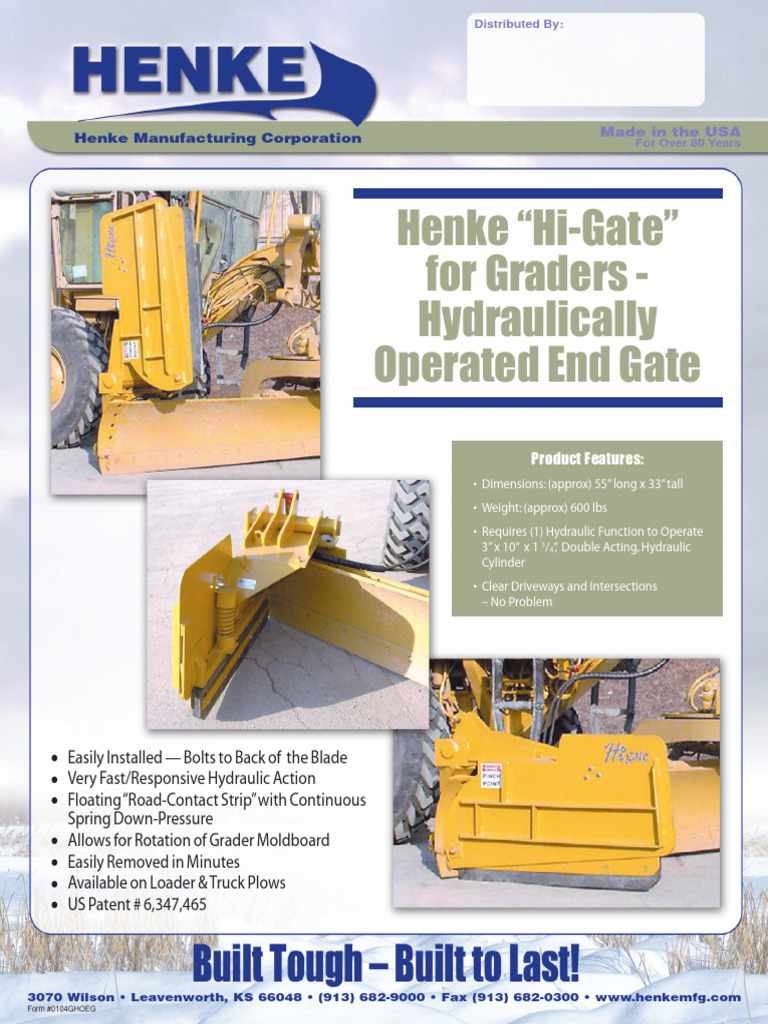 Henke Hi-Gate for Graders: Hydraulic End Gate | PDF