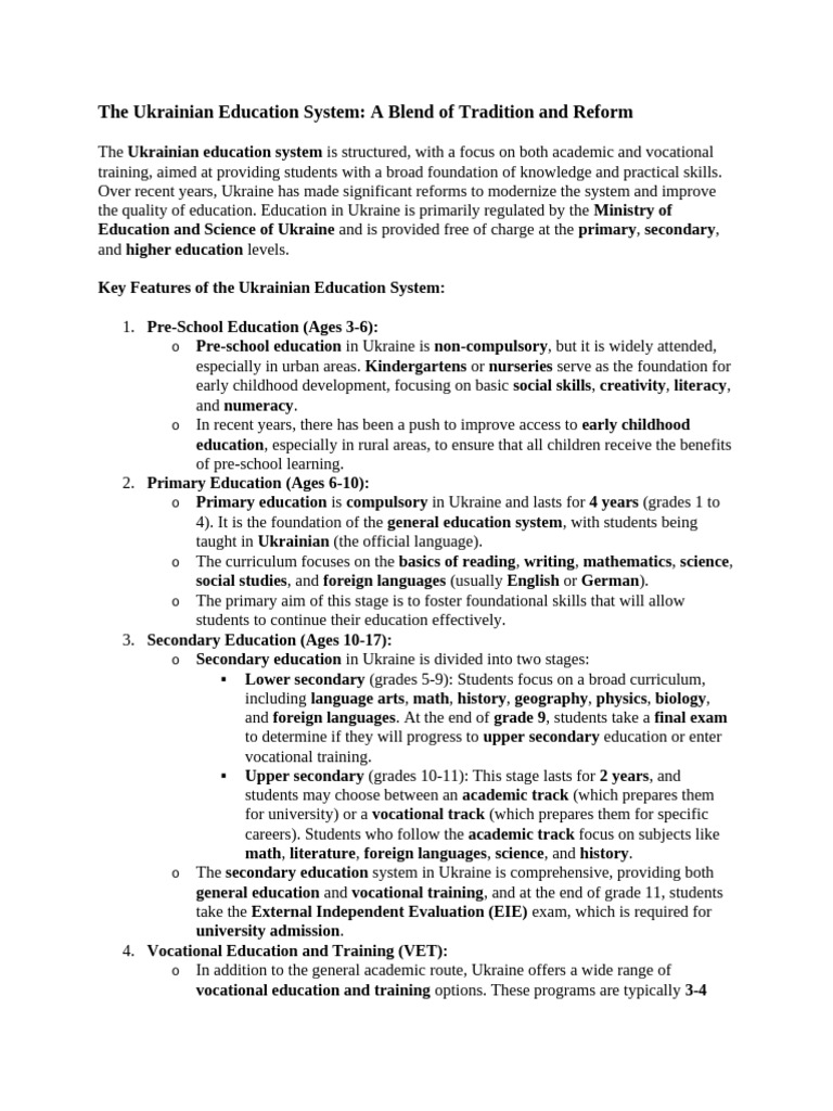 The Ukrainian Education System | PDF | Preschool | Vocational Education