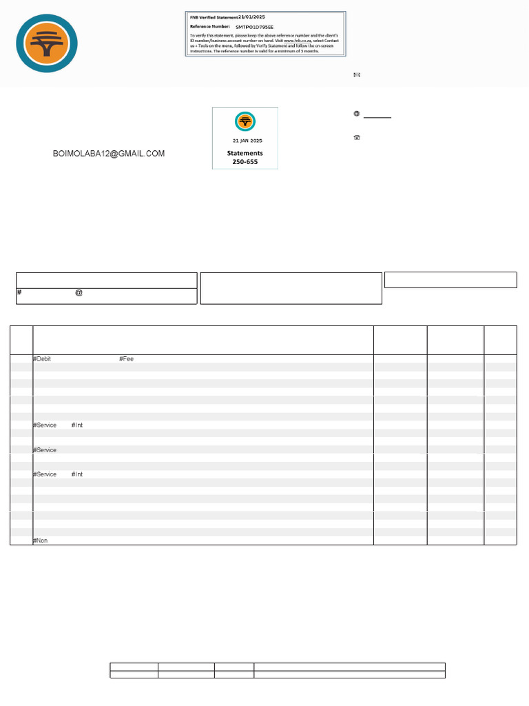 FNB Next Transact Account Statement | PDF | Banks | Debit Card