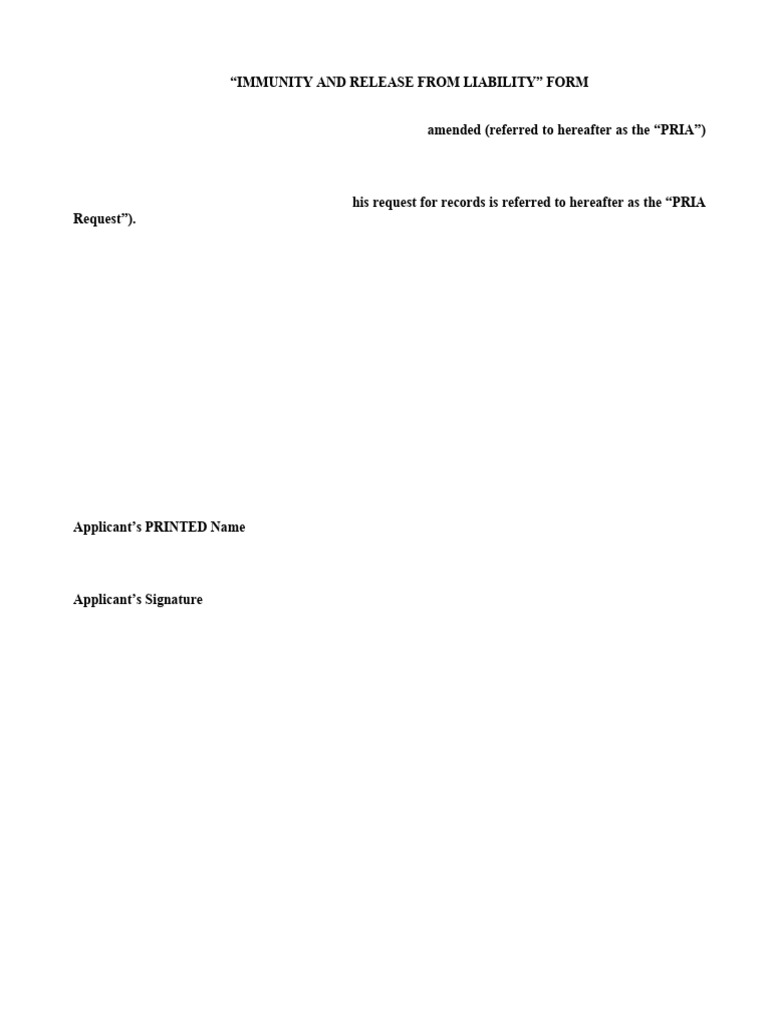 PRIA Release of Liability Form | PDF