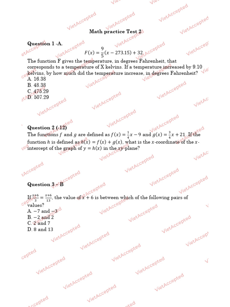 Math Practice Test for Exam Preparation | PDF | Function (Mathematics ...