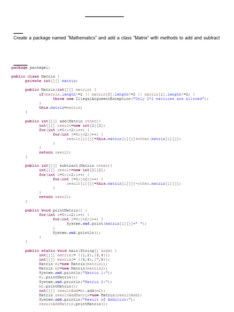 Java Matrix Operations with Packages | PDF