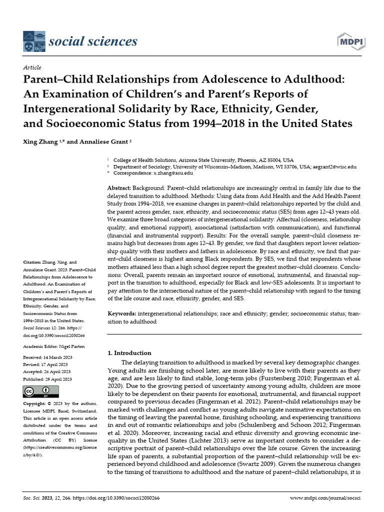 Parent-Child Relationships From Adolescence To Adu | PDF ...