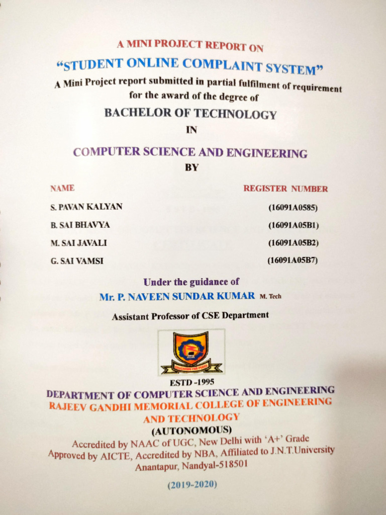 2019-20-CSE-Student Online Complaint System-4 | PDF
