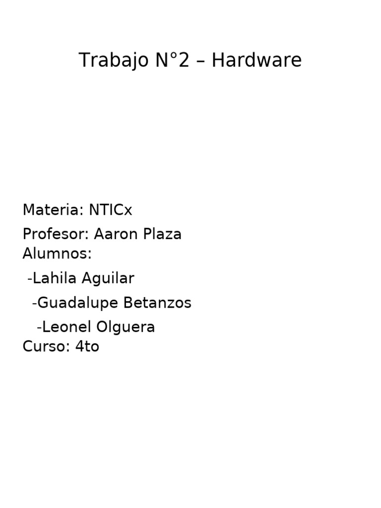 Tabajo N°2-Hardware | PDF | Periférico | Hardware de la computadora
