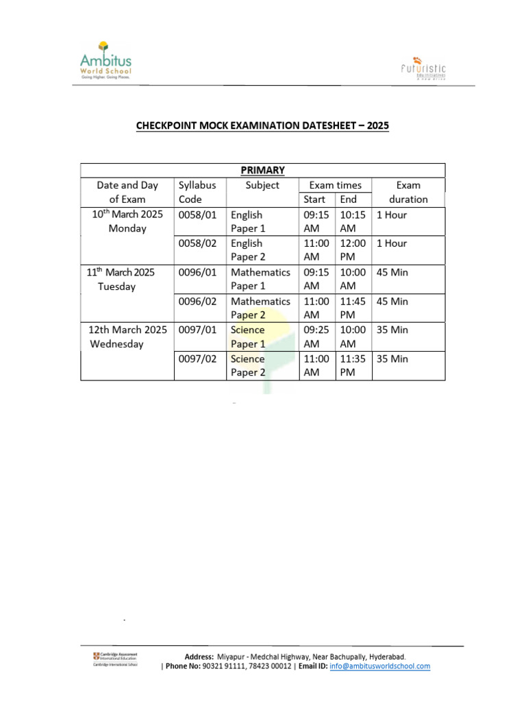 2025 Mock Exam Timetable | PDF