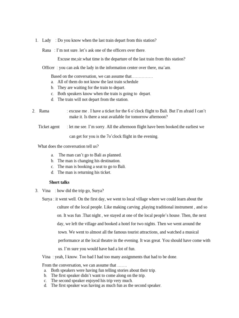 Latihan Reading, Vocab, Short Dialog | PDF