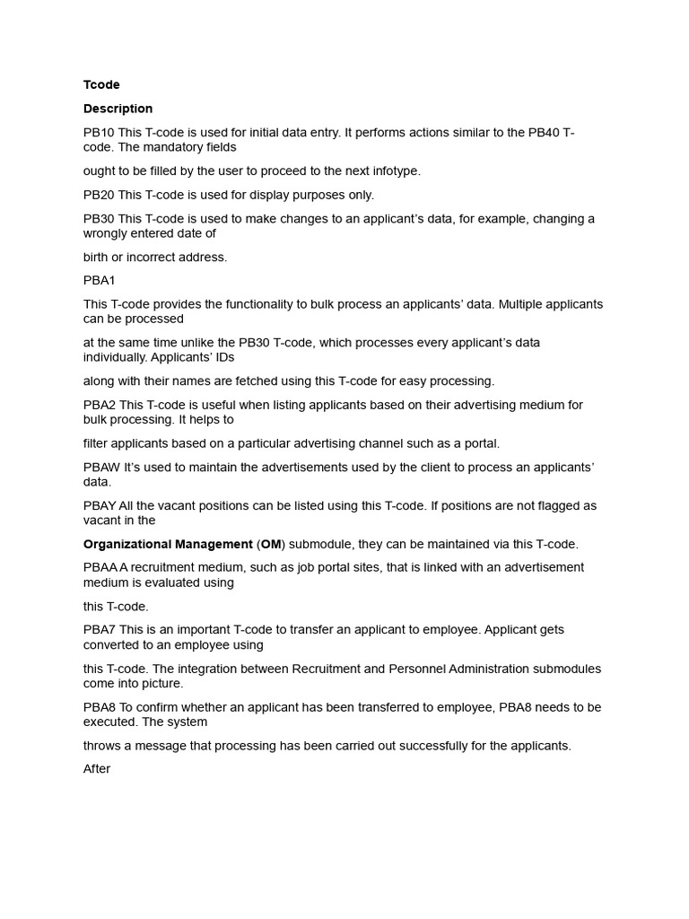 Recru Tcodes | PDF