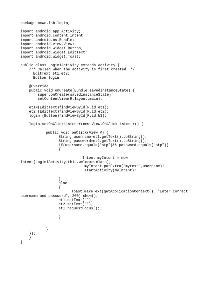 Android Login Activity Example | PDF