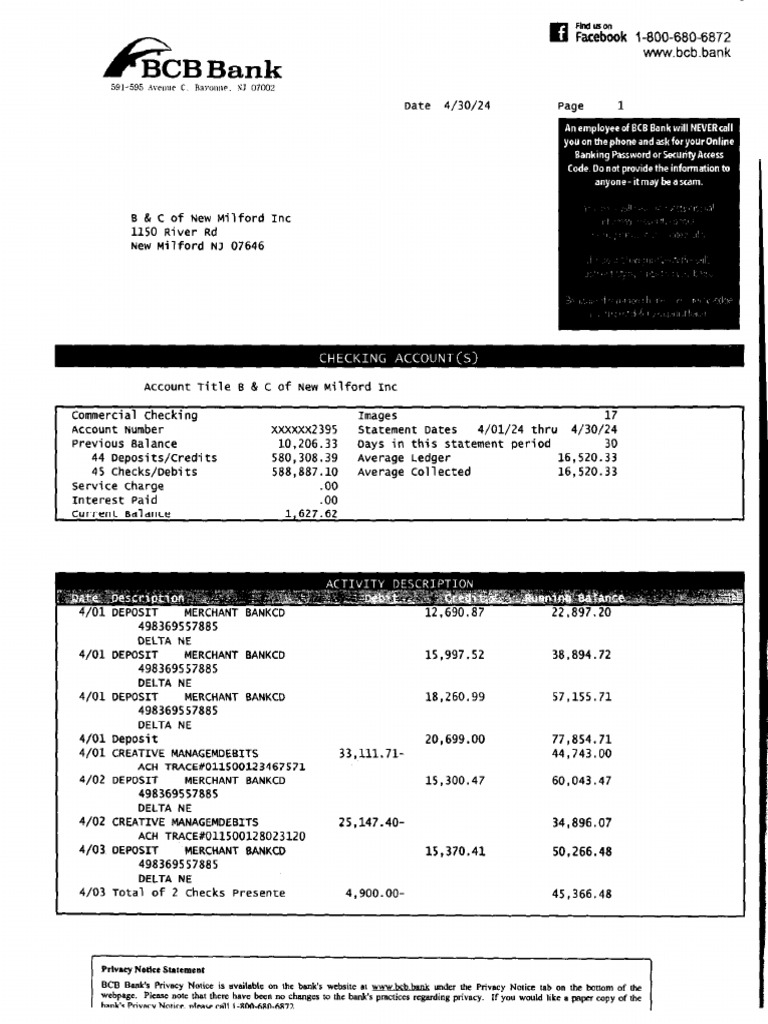 PLD of New Milford April BCB Bank | PDF