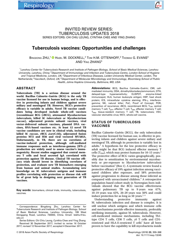 Tuberculosis Vaccine Developments 2018 | PDF | Tuberculosis | Vaccines