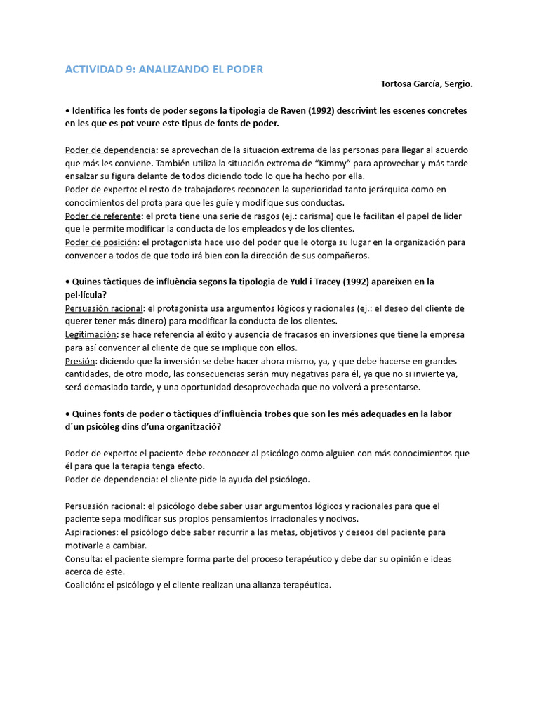 Actividad 9 - Analizando El Poder | PDF | Sicología | Conceptos ...