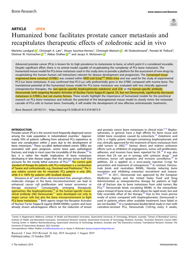 Humanized Bone Facilitates Prostate Cancer Metastasis | PDF ...