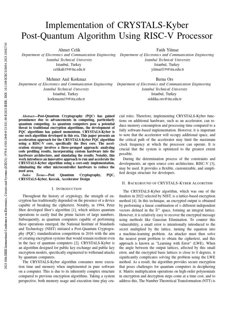 Implementation of CRYSTALS-Kyber Post-Quantum Algorithm Using RISC-V ...