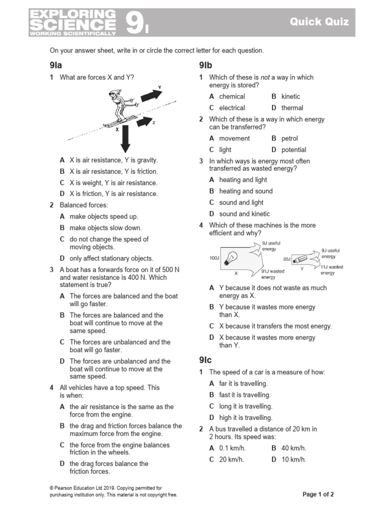 9I Forces and Motion Quick Quiz | PDF | Friction | Force