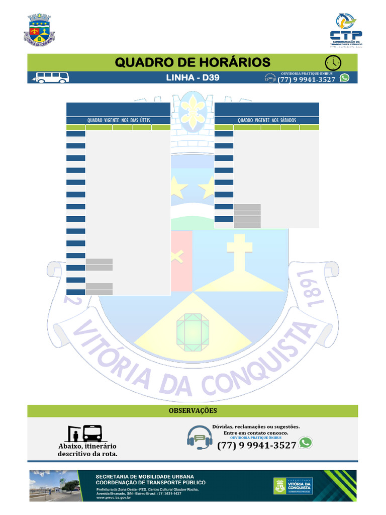 Horários do Ônibus D39 2025 | PDF