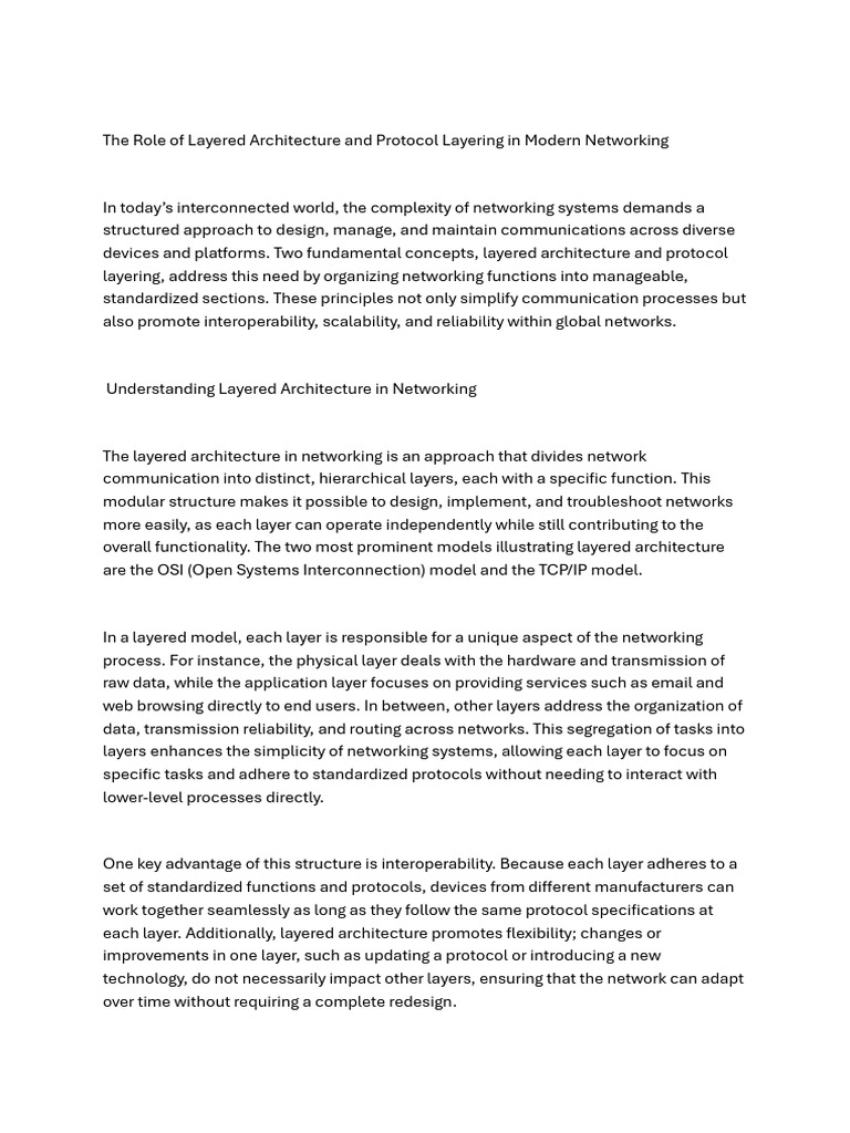 The Role of Layered Architecture and Protocol Layering in Modern ...